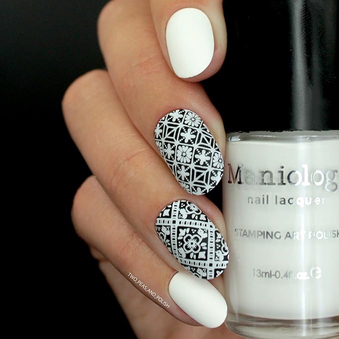 Maniology Black & White Duo Stamping Polish Set | Basic & Essential, Primary Colors – 13ml Lacquer Bottles for Crisp Nail Art Design & Full-Coverage DIY Manicures