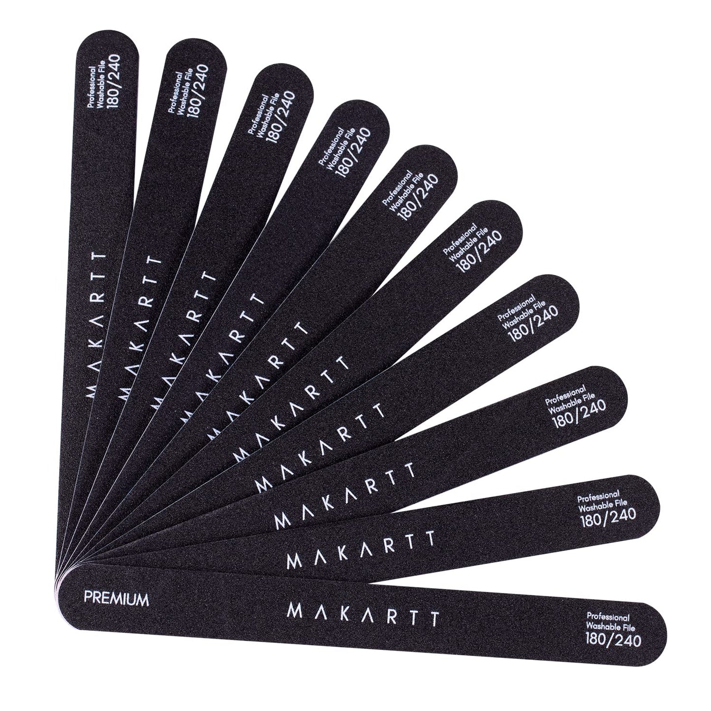 Makartt Nail File, 180/240 Grit Emery Boards for Nails, 10pcs Professional Washable Dual Sides Filer Kit for Natural Nails, Gentle Filing & Ultra-Fine Shining Manicure Tools