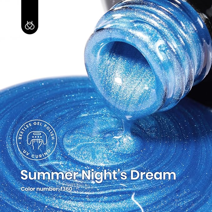 Beetles Pearl Gel Nail Polish - 15ml Blue Nail Polish Drawing Swirl Shell Thread Effect Dark Blue Gel Polish Soak Off UV & LED Cured Long-Lasting Manicure Gift for women