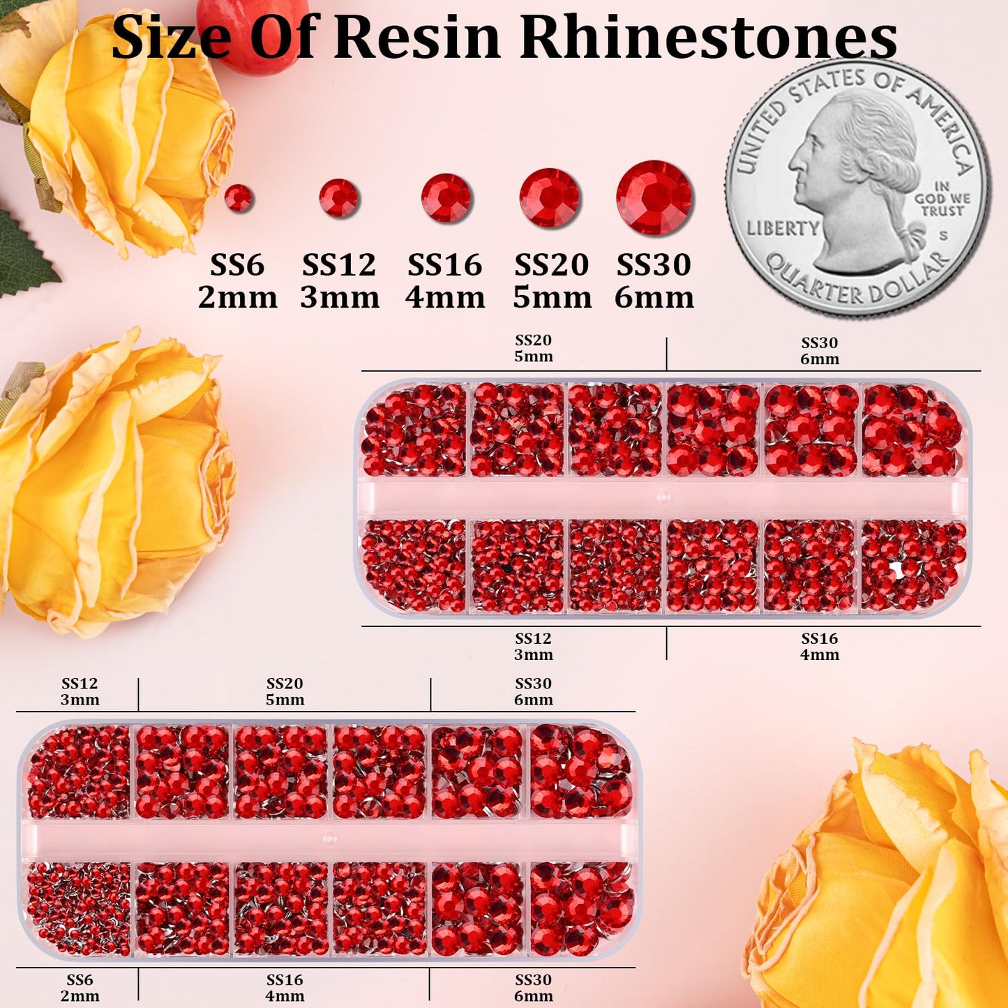 Resin Rhinestones for Crafting, 2 Boxes Red Flatback Crystals for Bedazzling Crafts DIY Nail Art Decoration, Non Hotfix Bulk Gems for Tumbler Shoes Clothing Fabric Face Makeup