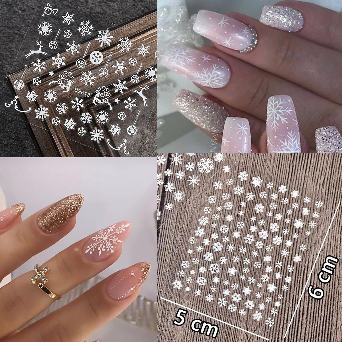 30 Sheets Christmas Snowflakes Nail Art Stickers for Nails Kit White Snowflakes Winter Nail Stickers Snowmen Santa Claus Elk Snow Design Xmas Holiday Nail Art Supplies for Women Girls Manicure