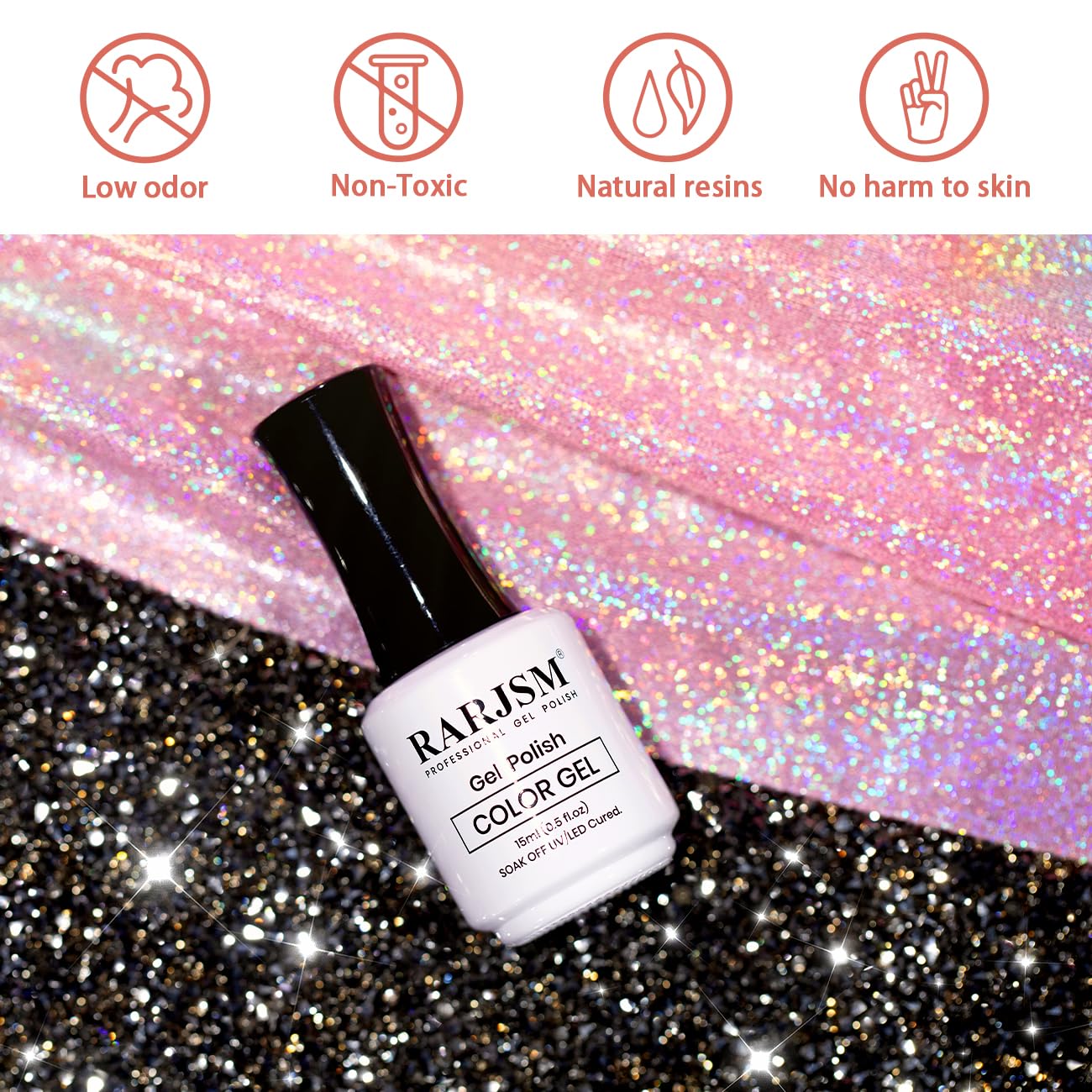 RARJSM Reflective Glitter Gel Nail Polish Nude Tea Rose Pink Sheer Jelly Gel Polish Flash Diamond Sparkle Rainbow Silver Shimmer Soak off Curing Requires 15ml for Home Salon