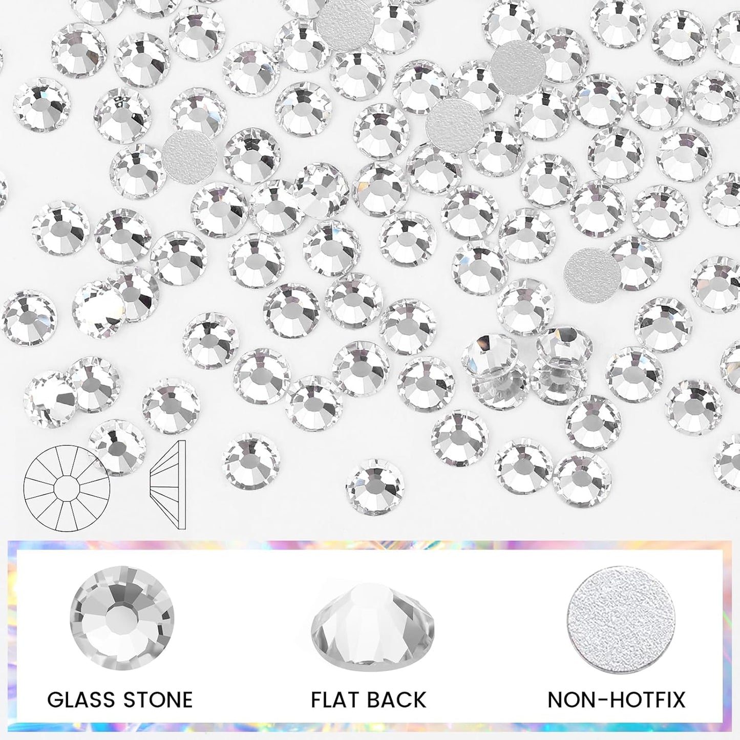 Novani Crystal Rhinestones, Flatback Loose Gemstones 1440pcs Glass Rhinestones for Clothes Shoes Crafts Makeup Nail Art and DIY Decorations(SS8, Crystal Clear)