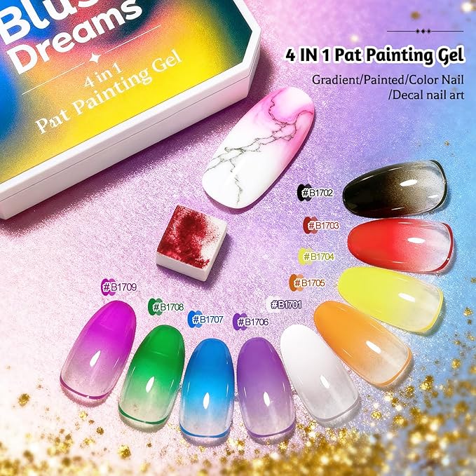 JODSONE 9 Colors Pat Painting Gel Polish Set French Gradient Gel Nail Blush At Home DIY Nail Art Designs