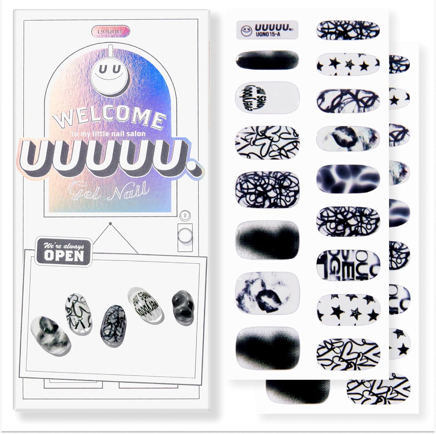 UUUUUU Semi Cured Gel Nail Strips | Salon-Quality | UV Free Gel Nail Wraps for Women | Easy Peel&Stick | Long-Lasting up to 14 Days | 28 Strips Set+File & Wipes | Gift-Ready(UGN102 Modern Museum)