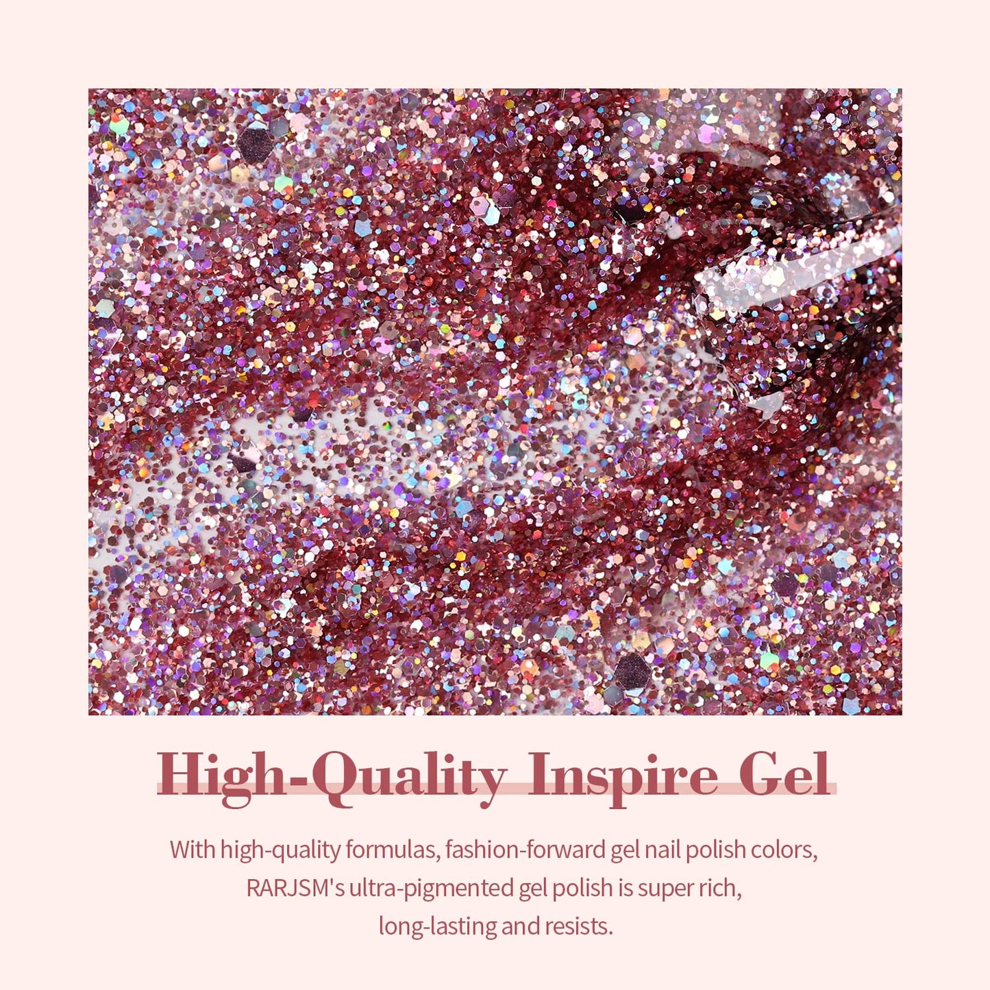 RARJSM Glitter Gel Nail Polish Chunky Rose Pink Shimmer Iridescent Gel Polish 15ml Holographic Rainbow Effect Soak off L e d U V Curing Required High Pigments for Home Salon Manicure Nail Art