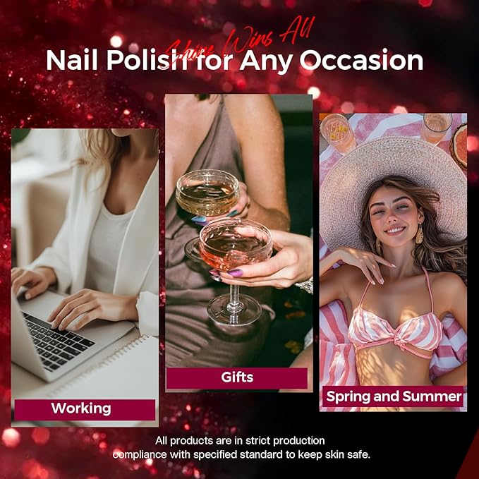 Morovan Magnetic Nail Polish Set：Cat Eye Glitter Red Green Purple Blue Nail Polish Kit Shimmer Quick Dry Nail Polish Bulk for Women Nail Art Manicure Salon Gift Holiday Party