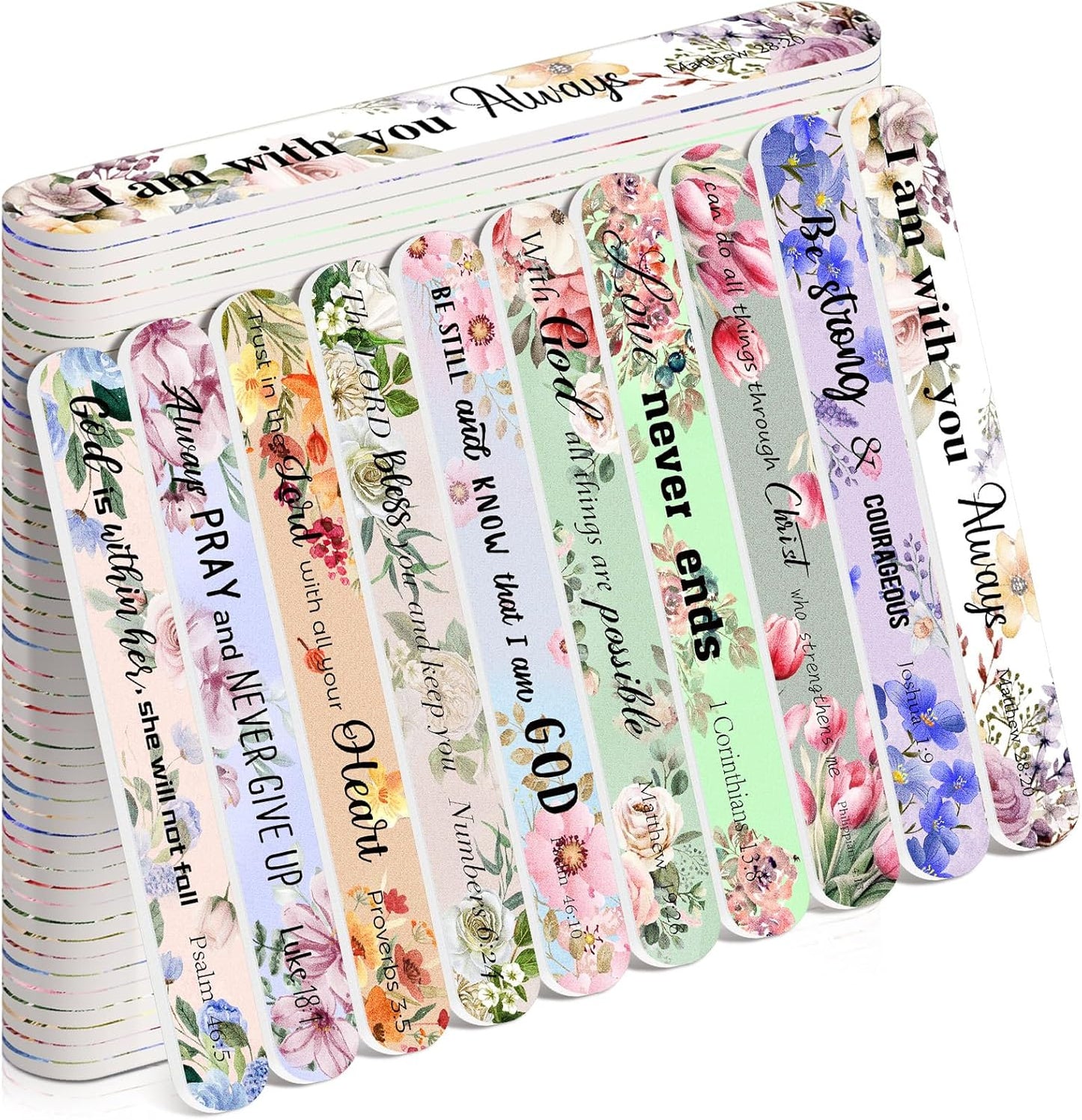 50 Pack Christian Gifts for Women Bulk Bible Verse Scripture Nail Files Floral Emery Boards Christian Religious Party Employee Appreciation Gifts for Team Staff Coworkers Teachers