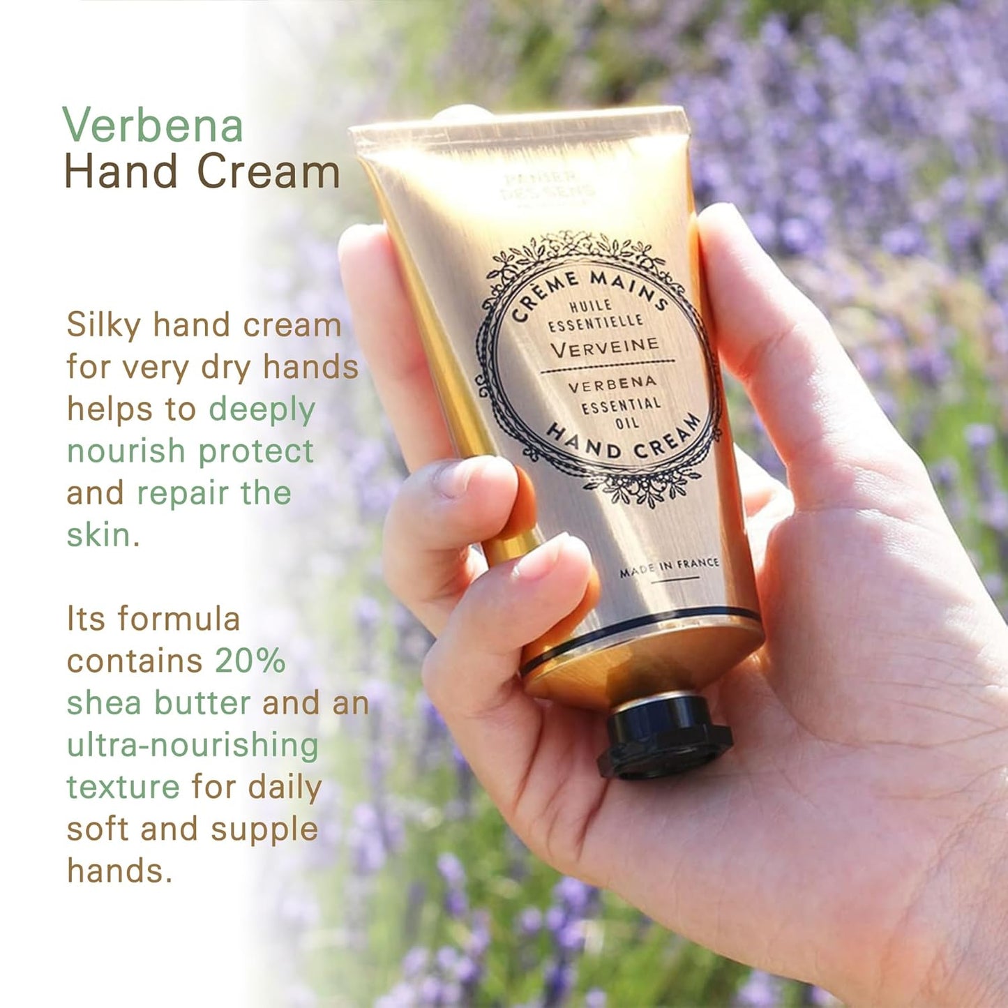 Panier des Sens Verbena Hand Cream - Nourishing Shea Butter Hand Cream for Dry Cracked Hands 97% Natural Ingredients - Dermatologically Tested Hand Lotion for Woman Made in France, 2.5 fl oz