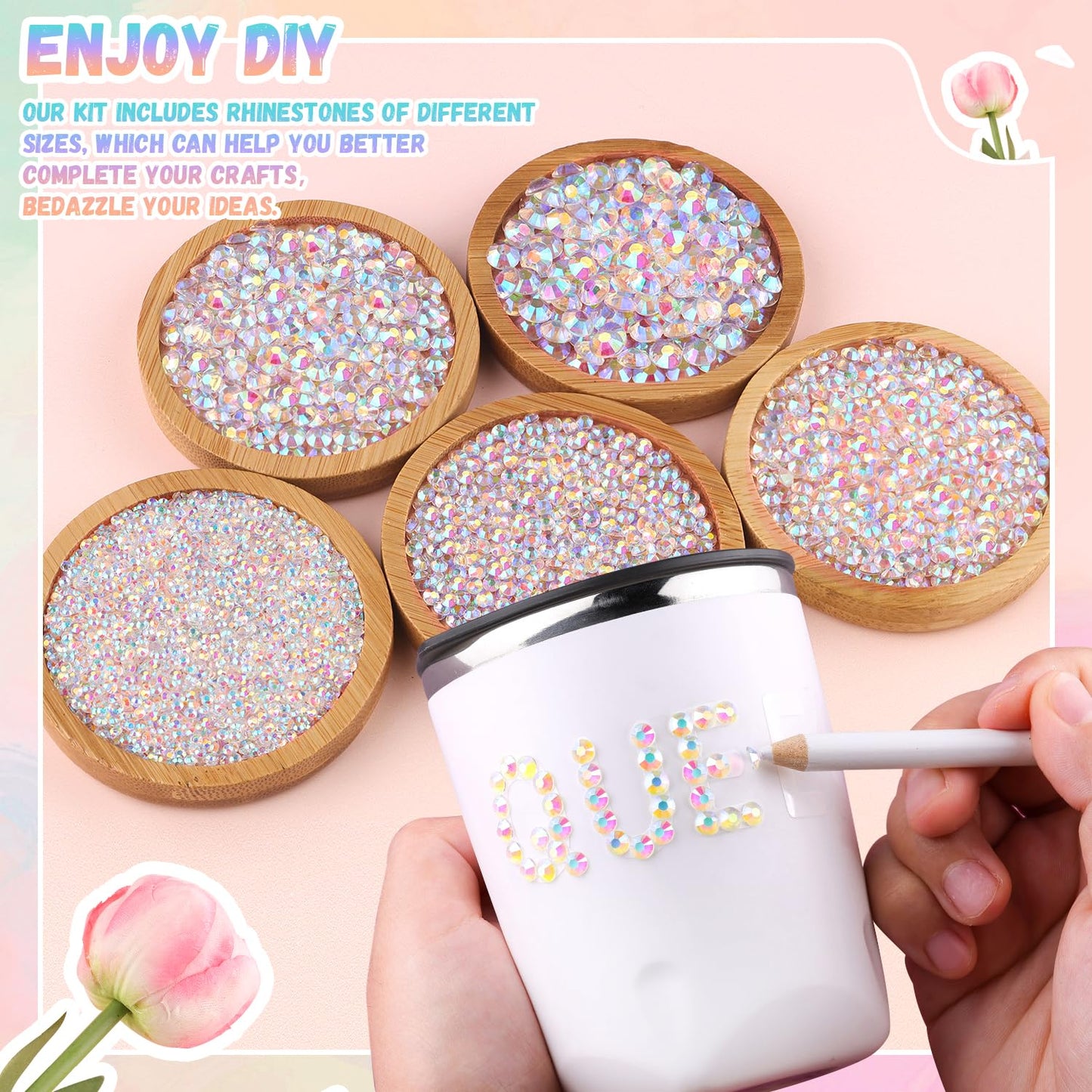 30000Pcs Resin Rhinestones for Bedazzling with B7000 Jewelry Glue, Transparent AB Flatback Gems Rhinestones for Crafting, Clothing Tumblers Mugs Shoes Fabric Decor Nail Art