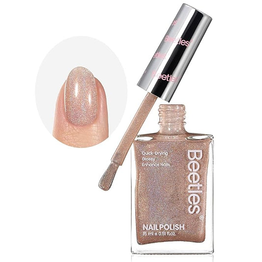 Beetles Nail Strengthener, 2 in 1 Nail Strengthener Polish Nail Growth Nail Ridge Filler Base Coat Nail Polish Nail Repair for Damaged Thin Nails Natural Nails Glitter Brown Nail Polish 15ML