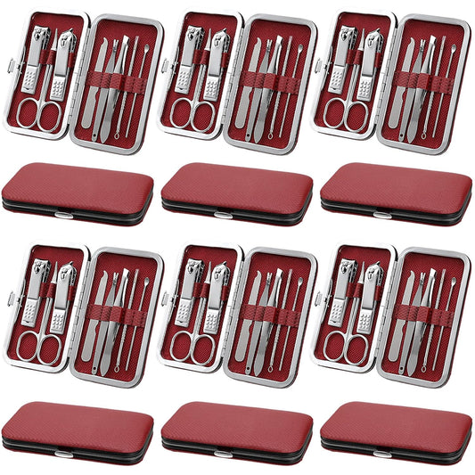 Geosar 12 Sets Manicure Set Nail Clippers Pedicure Kit 8 in 1 Grooming Stainless Steel Kits Nail Care Tools with Travel Case Xmas Gifts for Men Women(Wine Red)