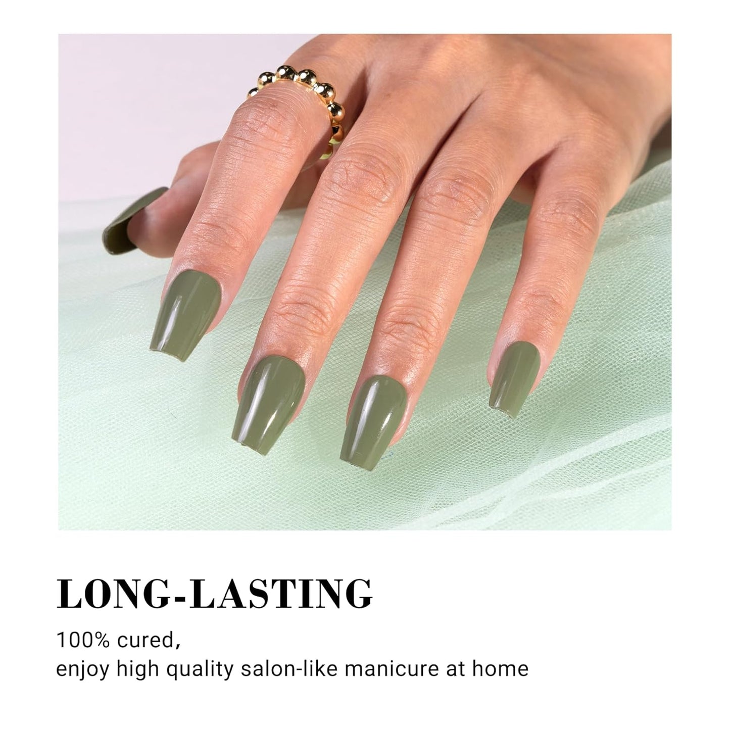 MelodySusie 30PCS Semi Cured Gel Nail Strips, Sage Green, Works with Any Nail Lamps, Salon Quality, Long Lasting, Easy to Apply, Includes 2 Prep Pads, Nail File and Wooden Stick