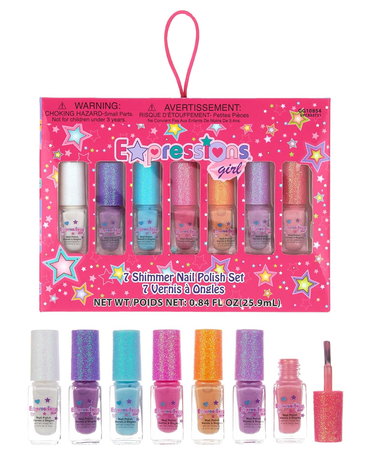 EXPRESSIONS 7pc Shimmer Nail Polish Set - Glitter Cap, Safe & Non-Toxic Nail Polish Kit for Girls & Teens
