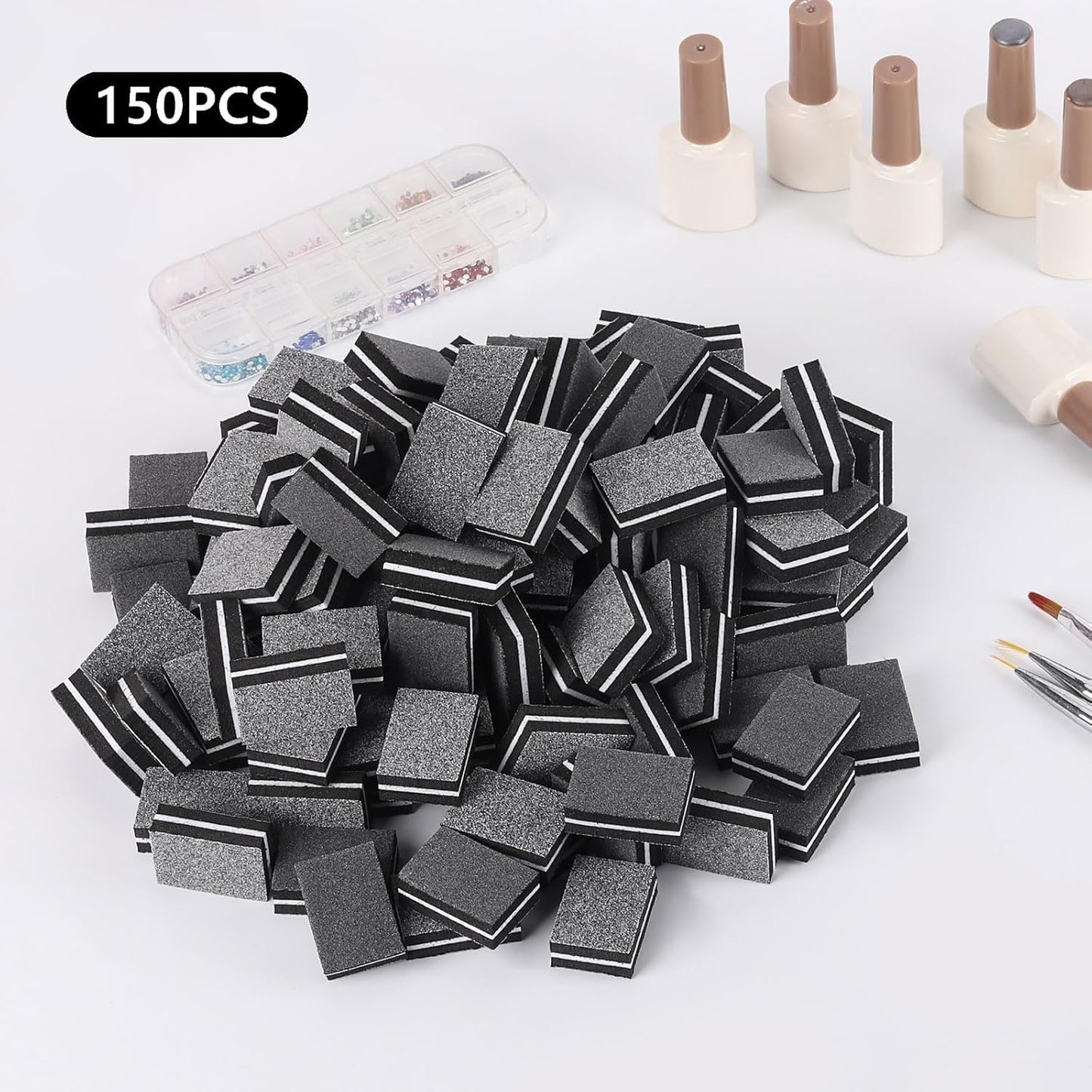 150Pcs Mini Nail Buffer Blocks 100/180 Grit Nail Buffers for Acrylic Nails - Dual Sided Buffers for Nails Polishing(Black)