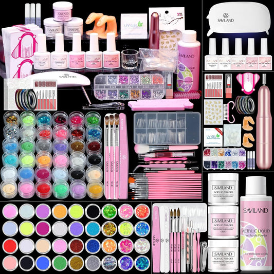 SAVILAND Acrylic Nail Kit – Nails Kit Acrylic Set with Nail Drill Brushes Gel Polish Clear Nails Tips Nail Art Tools Nail Stuff for Starters DIY Christmas Gift