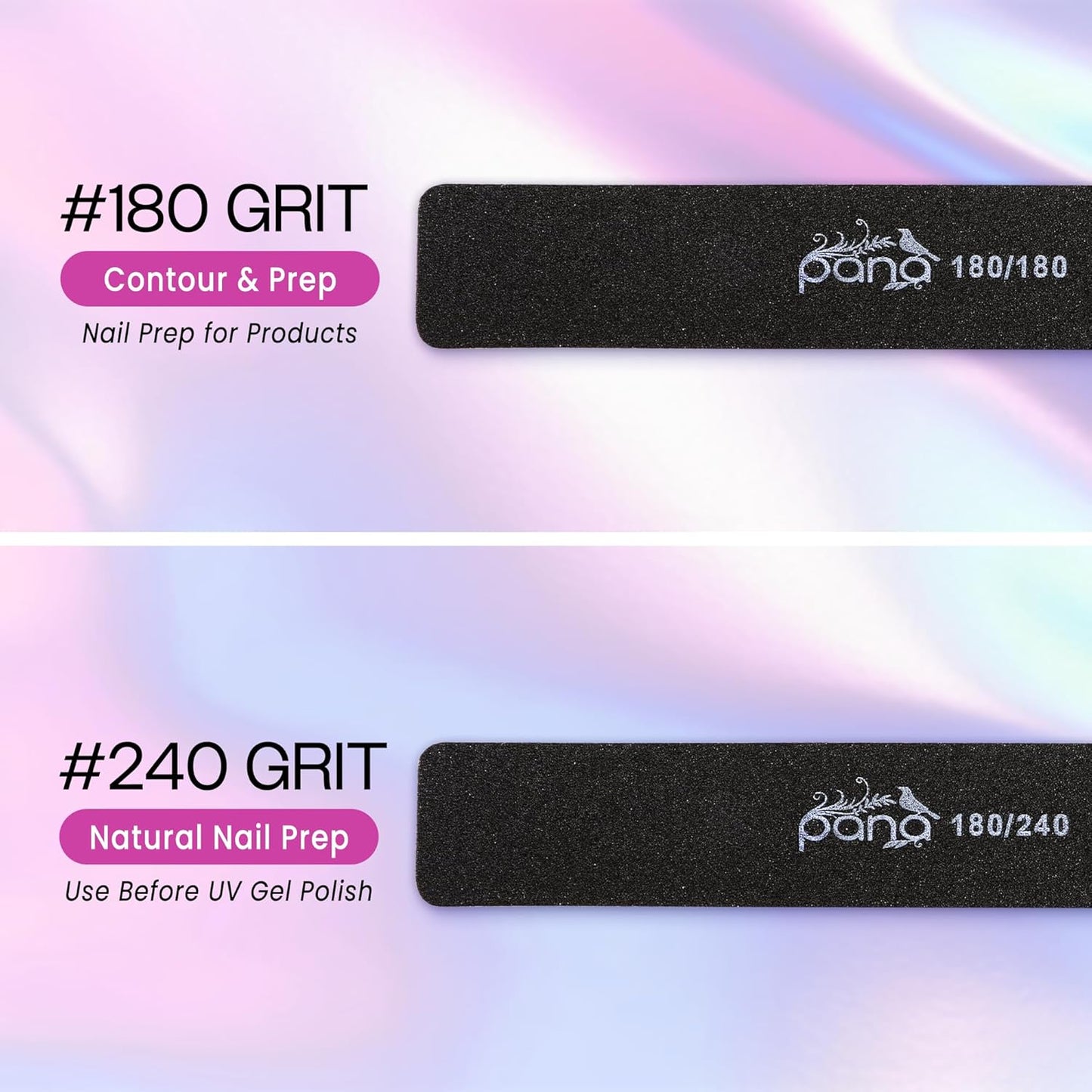 PANA Jumbo Double-Sided Emery Nail File for Manicure, Pedicure, Natural, and Acrylic Nails - Black (Grit 180/180) - 50 Piece Pack