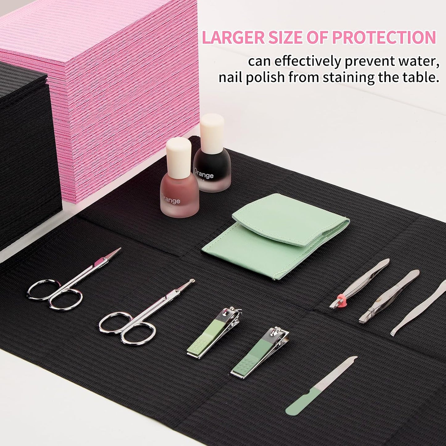 160pcs Disposable Nail Mats Foldable Nail Paper Towels, Table Acrylic Nail Practice Sheet, 3 Ply Waterproof Clean Nail Table Practice Mat for Salon Manicure Tattoo,Nail Art Accessories 13"x18" (Black)