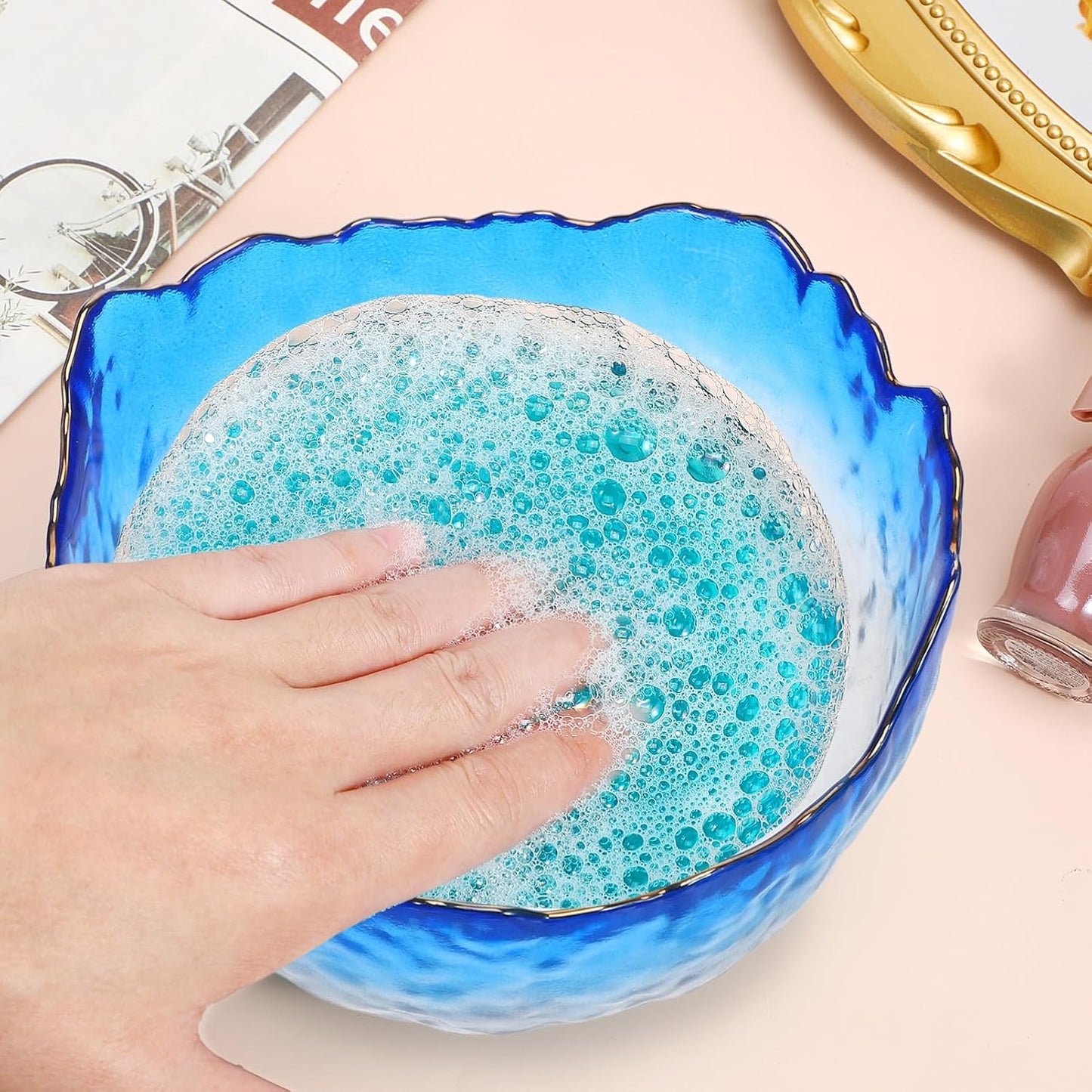 2pcs Glass Nail Soaking Bowls, Manicure Hand Soak Polish Remover Wash Soaker Supplies, Nail Art Tips Bowl for Fingernail Toenail Caring Polish Removal, 5.3In