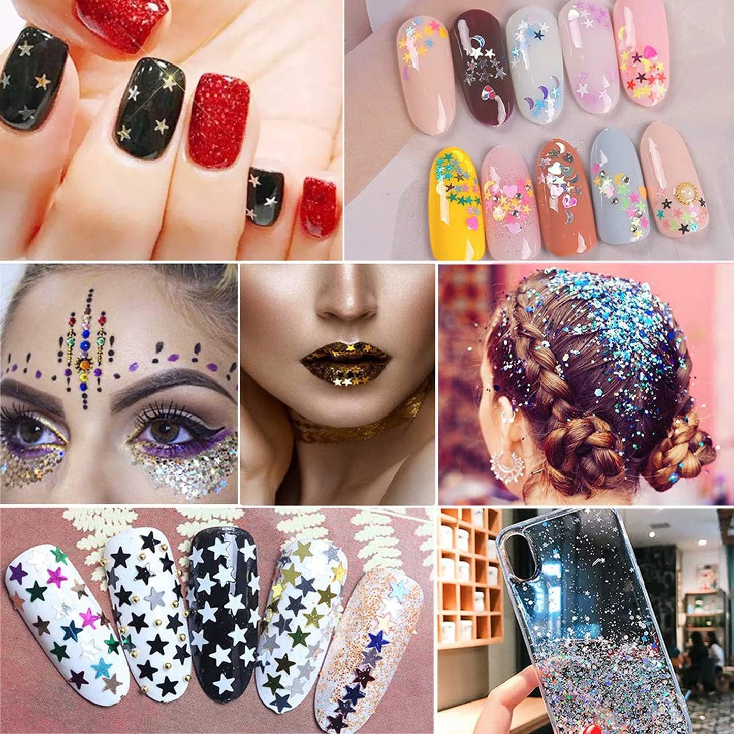 Stars Nail Art Glitter Sequins, 3D Stars Nail Glitter Flakes Design, Holographic Laser Star Acrylic Nails Supplies for Women Girls Manicure Sparkle Decorations, DIY Body Makeup Set(2 Boxes)