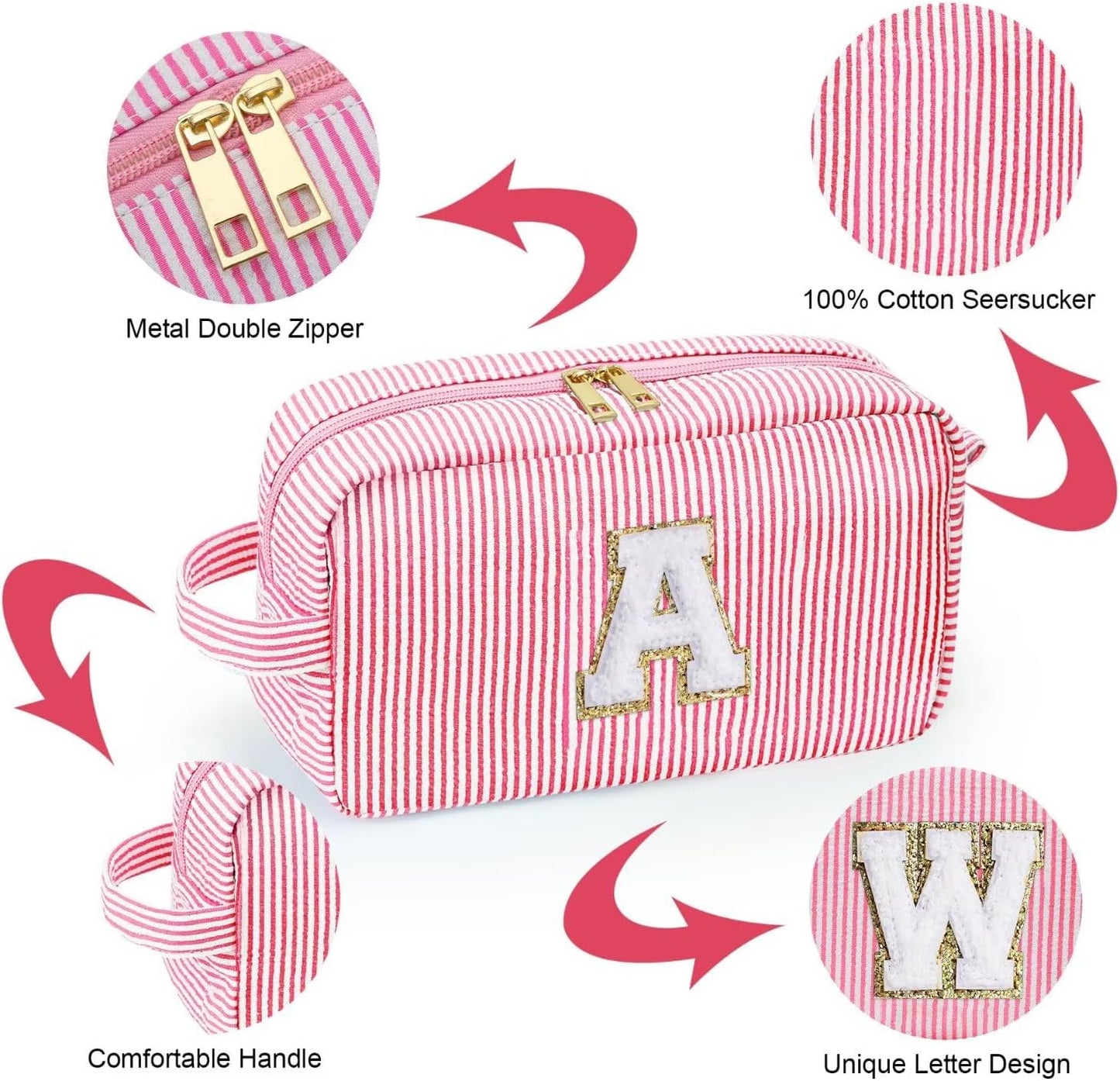 YOOLIFE Bridesmaid Proposal Gifts - Personalized Bridal Shower Bridesmaid Bride To Be Bachelorette Party Gifts Maid Matron Honor Gifts, Monogram Initial Pink Makeup Bag Cosmetic Bag, Letter B