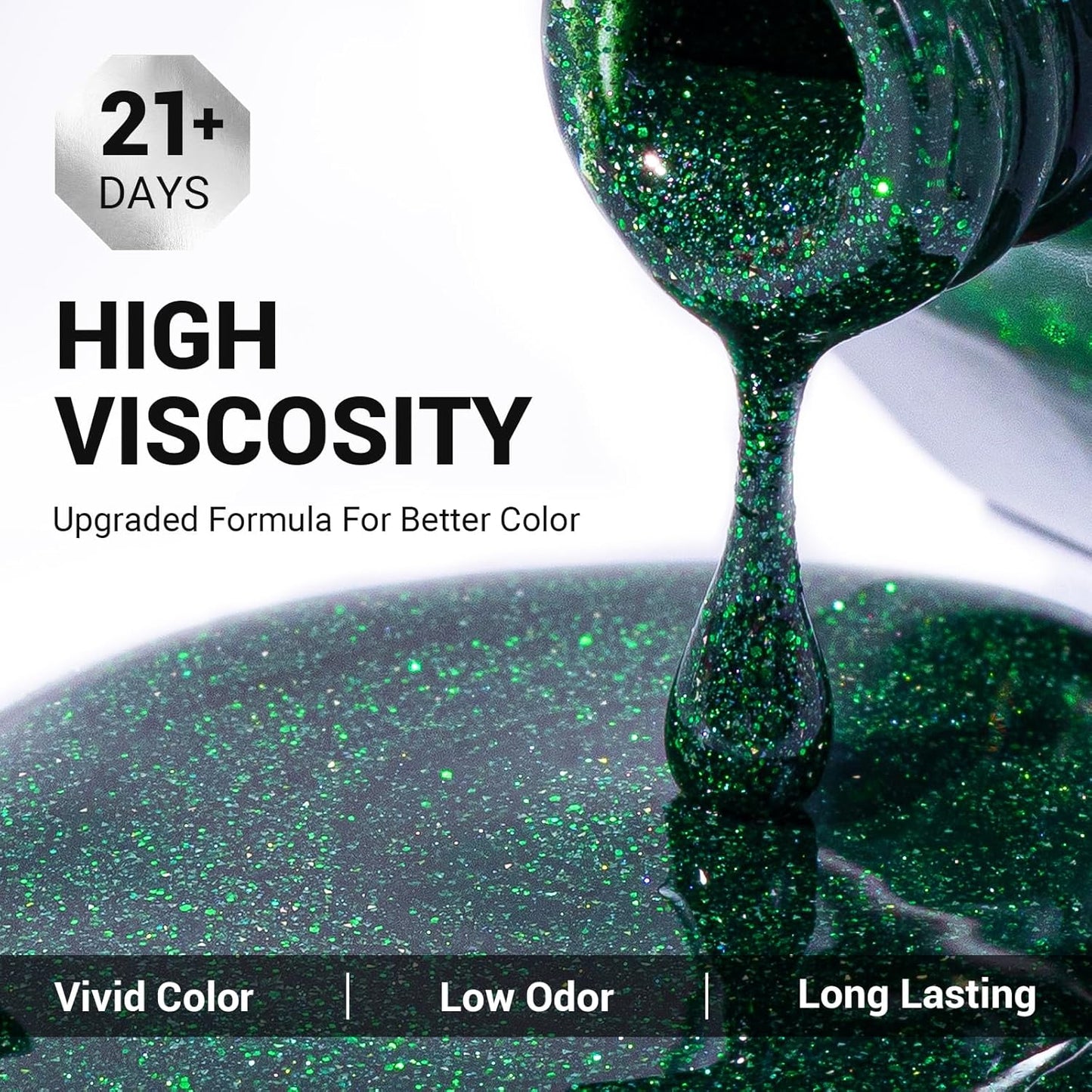 MelodySusie Green Glitter Gel Nail Polish,Sparkle 0.5 Fl Oz Soak Off UV LED Christmas Green Glitter Gel Polish Gift for Women Nail Art Manicure Salon DIY Nail Design Decoration at Home-z215