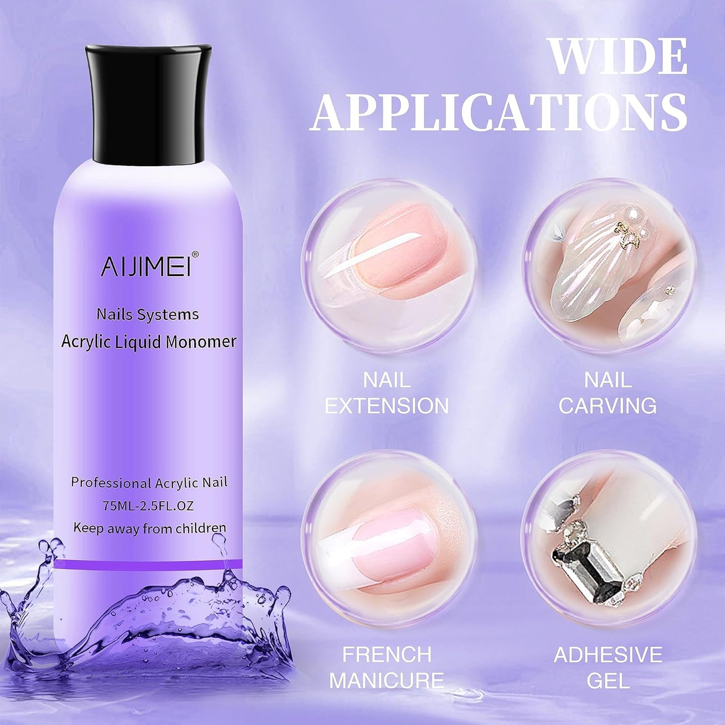 AIJIMEI Professional Acrylic Liquid Monomer and Brush Cleaner Set, 2.1 FL OZ Each, Acrylic Nail System Solution for Acrylic Nail Powders