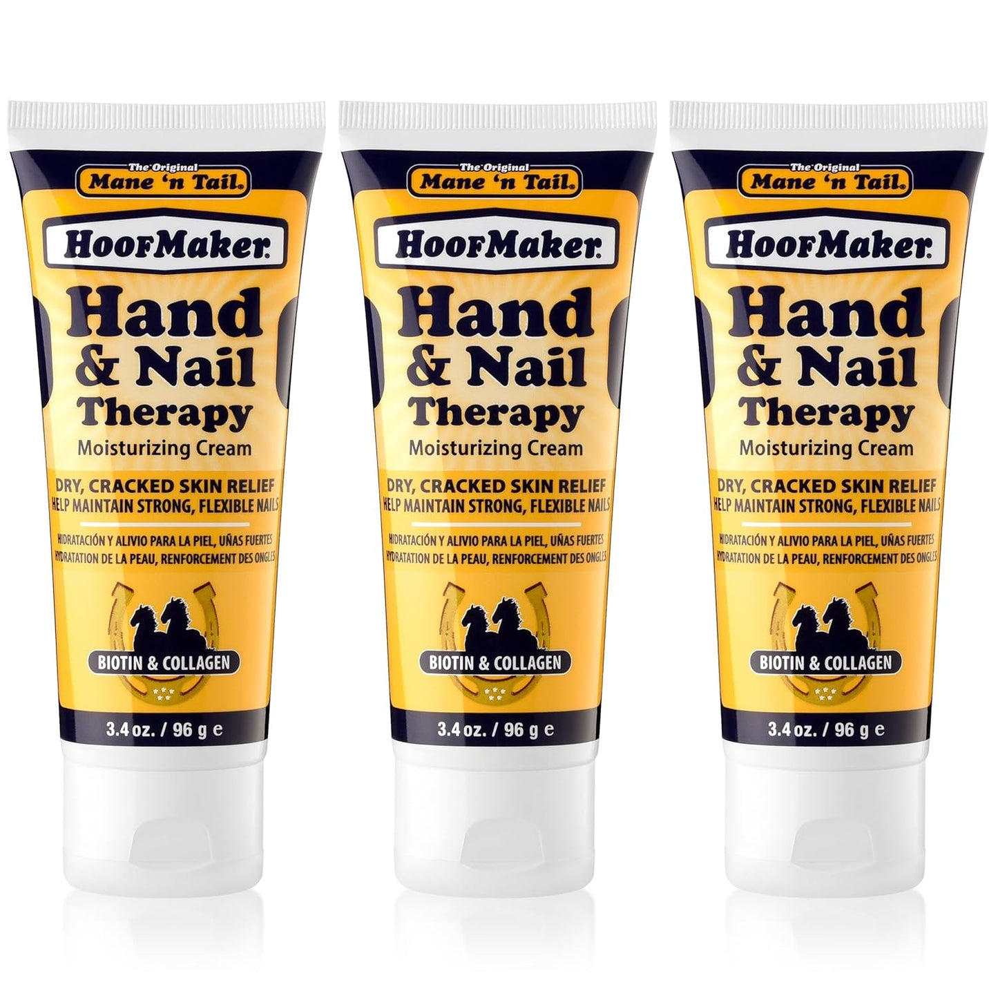 Mane 'n Tail Hoofmaker Hand & Nail Therapy (3.4 Oz Each, 3 Pack) – Fragrance-Free, Biotin & Collagen-Enriched Moisturizing Cream for Dry, Cracked Skin & Nails