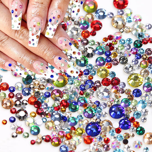 1440Pcs Colorful Rhinestones Charms for Nail Art - 3D Flatback Gems, Sparkling Diamonds, Jewels, Kawaii Supplies, Exquisite Jewelry for Decorations, DIY Acrylic Kit