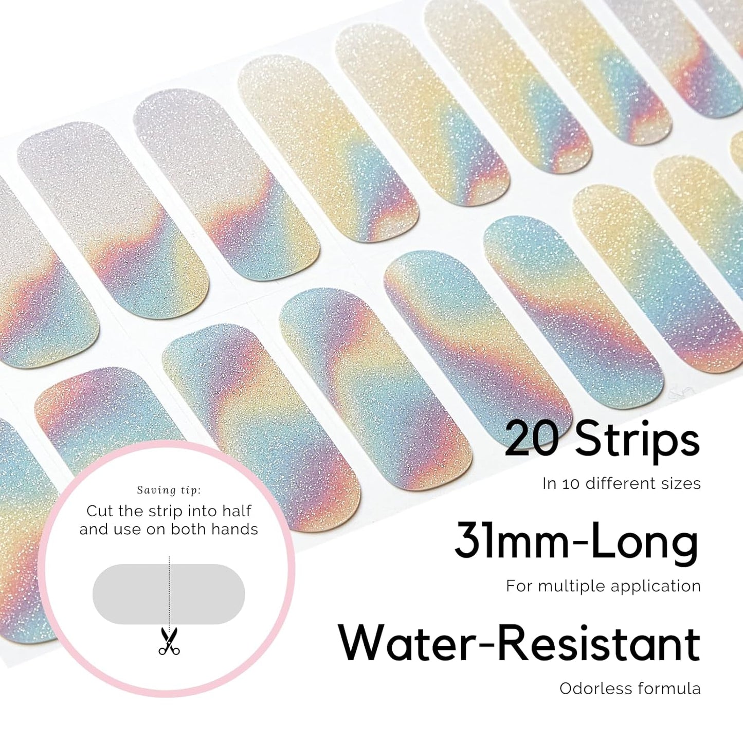 NAILOG Semi Cured Gel Nail Strips - 20 Pcs Gel Nail Stickers | Buy 2 Get 1 UV Lamp | Misty Glow