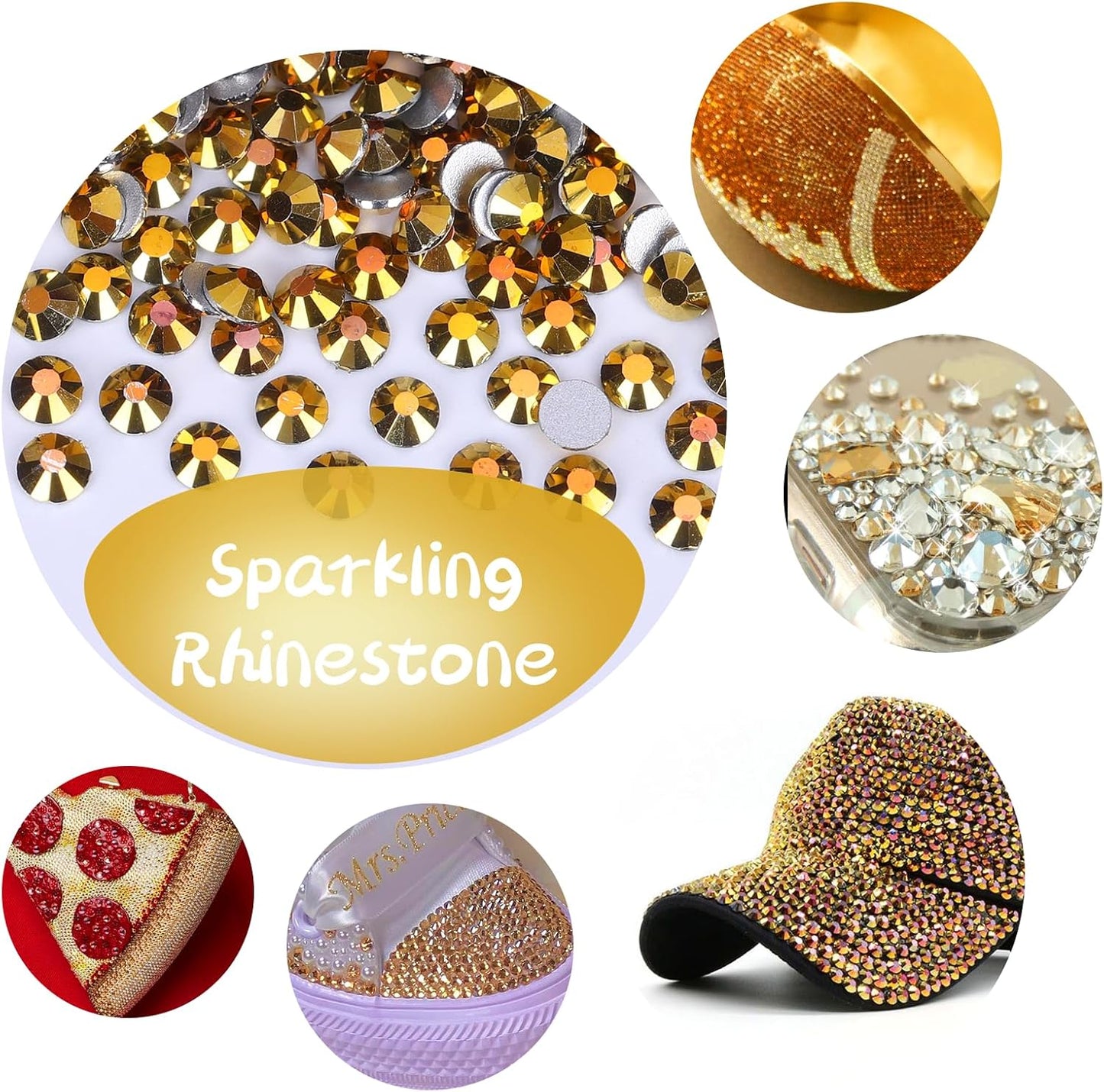 2000PCS Gold Rhinestones Bulk, Flat Back Crystal Glass Stone Round Gems,SS30, 6.4-6.6mm
