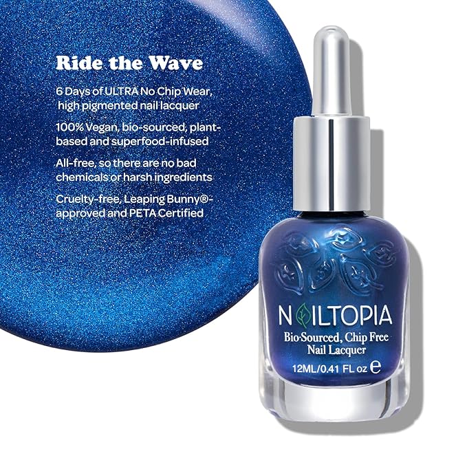 Nailtopia - Plant-Based Chip Free Nail Lacquer - Non Toxic, Bio-Sourced, Long-Lasting, Strengthening Polish - Ride The Wave (Royal Blue) - 0.41oz