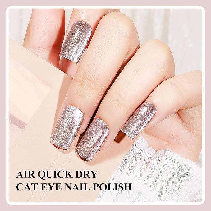 Cat Eye Nail Polish Quick Dry, Magnetic Cat Eye Polish Non Gel Sheer Glitter Color & Velvet Shine, No UV Needed - Perfect for Nail Art & Long-Lasting Wear