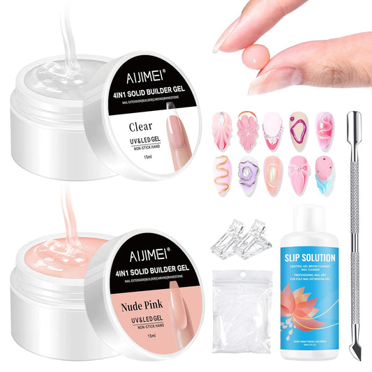 AIJIMEI Solid Builder Gel Kit With Manicure Tools for Nails 15ML 4IN1 NailExtensionGel UV & LEDGel forNails Long-Lasting NailExtension Gelfor NailsManicure DIY at Home (SOLID-GEL-A6)