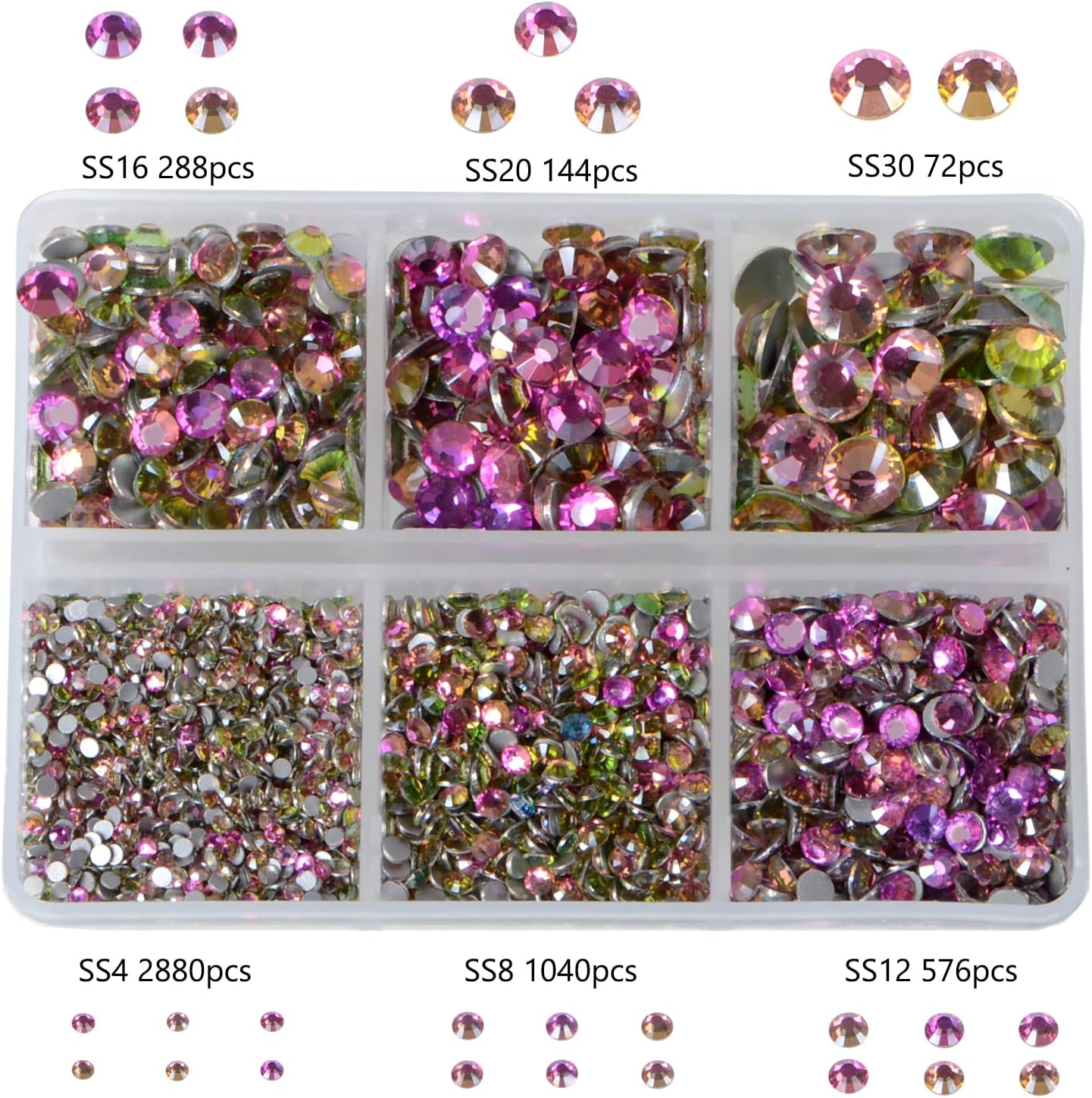 5000Pcs Art Nail Rhinestones Non Hotfix Non-Magnetic Glue Fix Round Crystals Glass Flatback for DIY Jewelry Making with one Picking Pen (6-Sizes 5000PCS, Golden Rose)