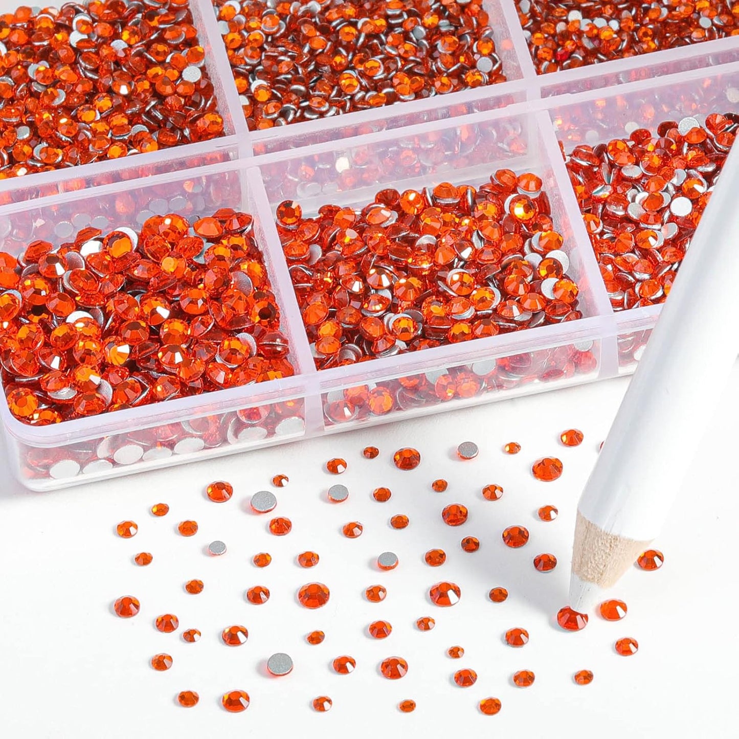 Beadsland 7200pcs Flatback Rhinestones,Orange Rhinestone Nail Gems Round Crystal Rhinestones for Crafts,Mixed 6 Sizes with Wax Pencil Kit, SS3-SS10,Hyacinth/Orange
