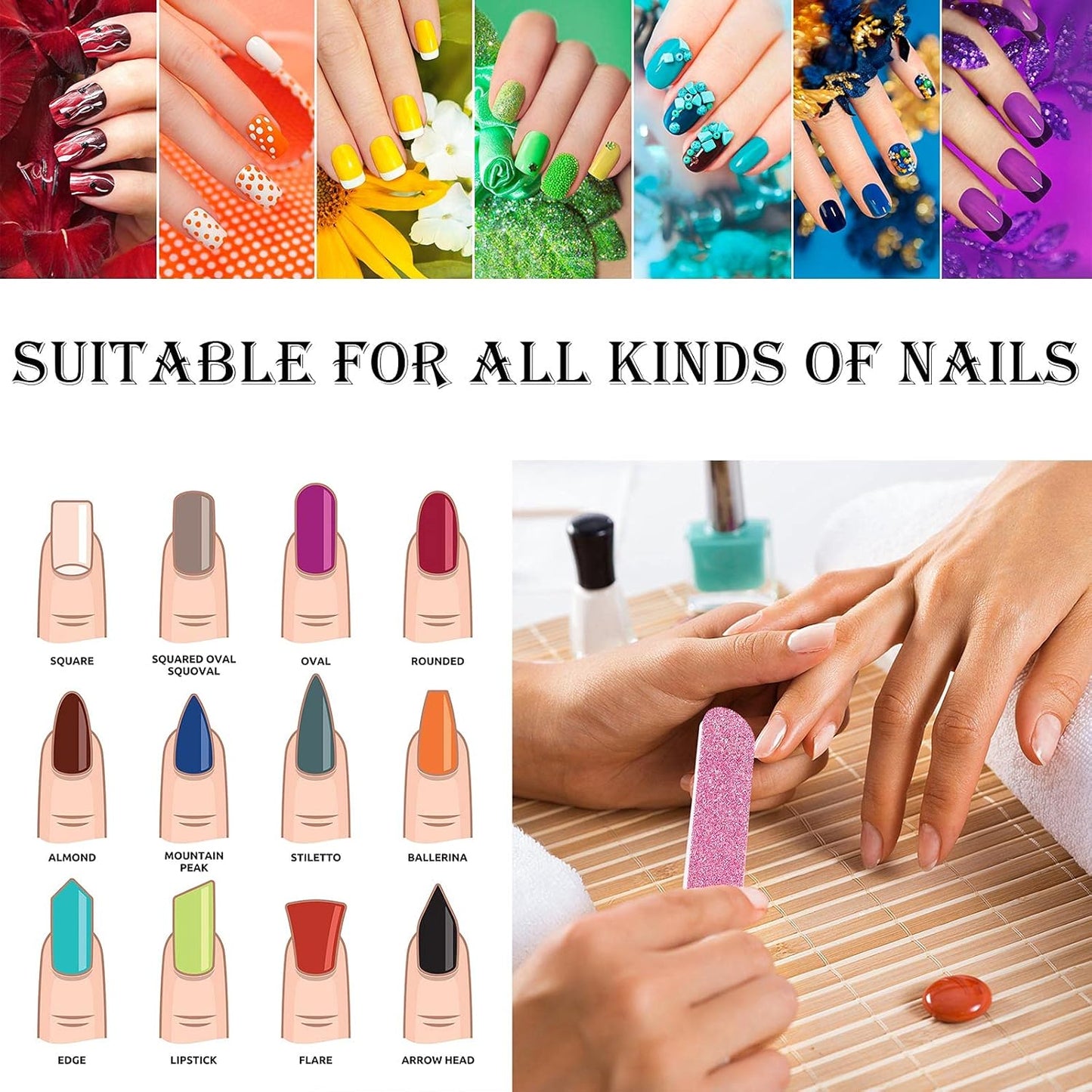 20 Pieces Glitter Nail File Colorful Nail Boards Nail Buffer Double Sided Emery Boards Fingernails Toenails Manicure Files Manicure Care Pedicure Tools for Women Girls (Bright Color)