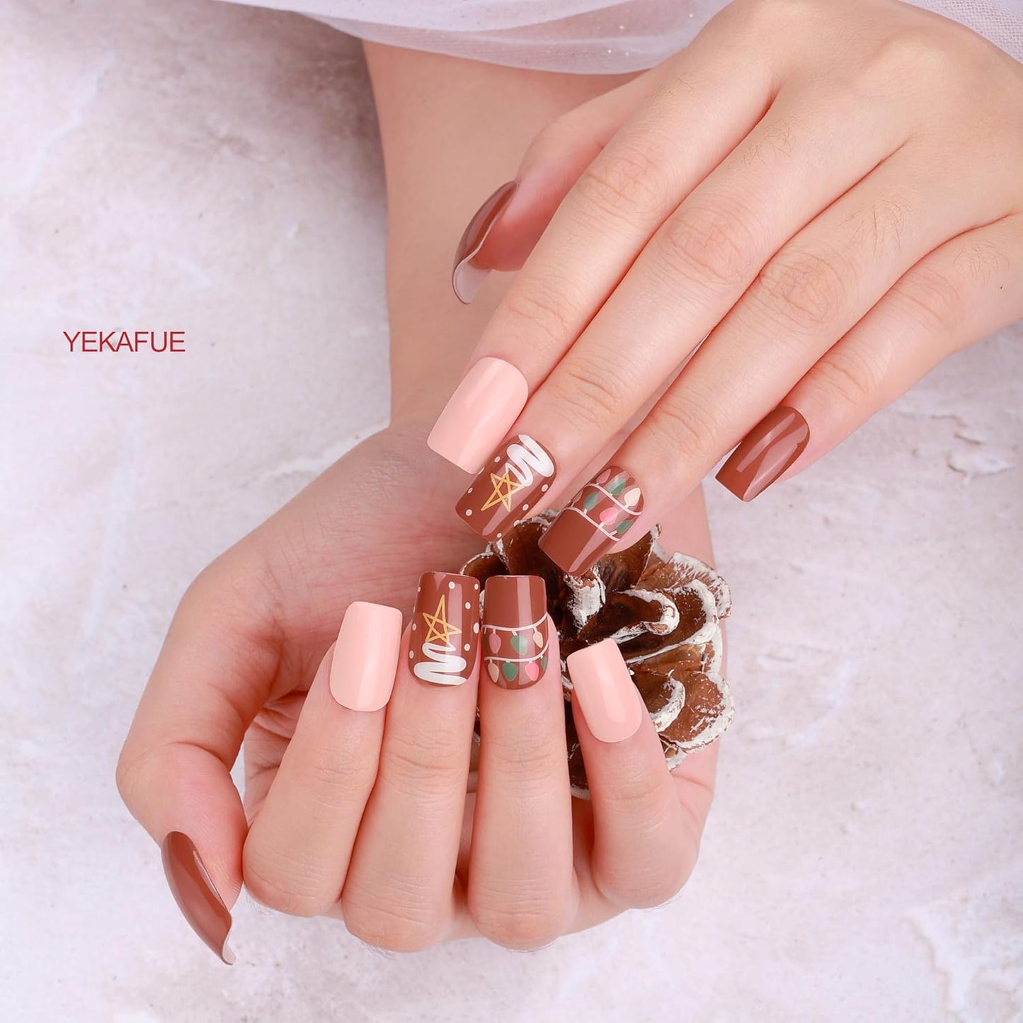 No Lamp Gel Nail Strips 22 Pcs Wraps - Coffee Pink, Easy Apply Gel Nail Stickers Long Lasting, Salon-Quality, 2 Prep Pads, 1 File, 1 Wooden Stick