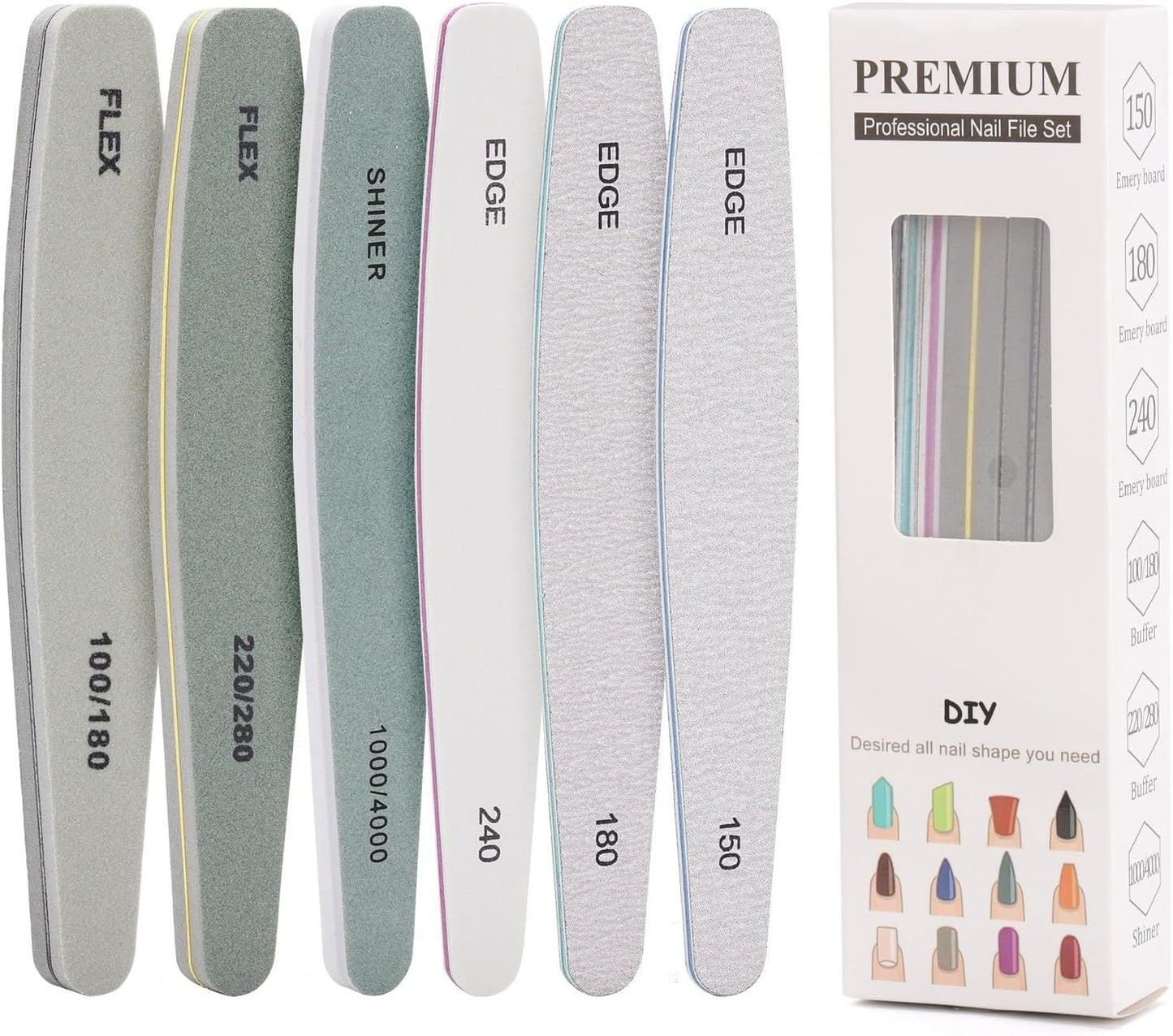 BTYMS 6 Pcs Nail Files and Buffers for Acrylic Nails and Natural Nails, 150,180, 240, 100/180,220/280, 1000/4000 Grits