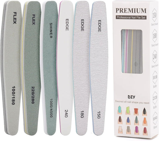 BTYMS 6 Pcs Nail Files and Buffers for Acrylic Nails and Natural Nails, 150,180, 240, 100/180,220/280, 1000/4000 Grits