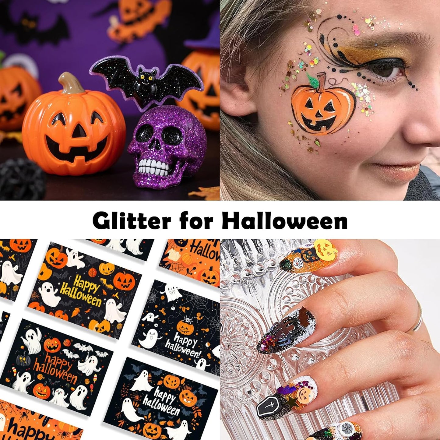 Renfio Orange Purple Black Chunky Glitter,Mixed Holographic Glitter for Helloween,1.76oz/50g Iridescent Hexagon Sequin for Snowglobe Tumbler,Resin,Craft,Nail,Face,Hair,Festival Decor,Ornament