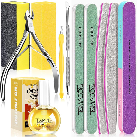 TsMADDTs Nail Buffers and Files Set with Buffer Blocks, Cuticle Trimmer, Pusher and Cuticle Oil, Nail Care Kit for Women