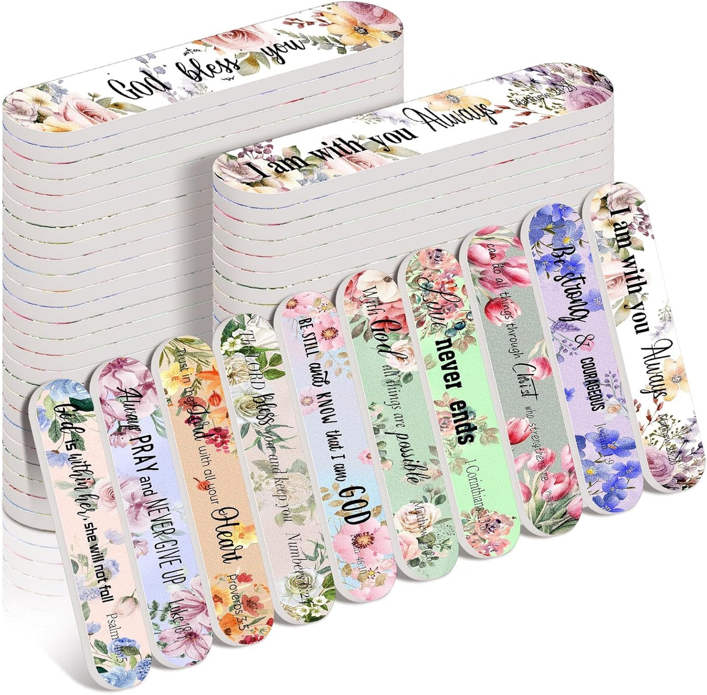 50 Pack Christian Gifts for Women Bulk Mini Bible Verse Scripture Nail Files Floral Emery Boards 10 Styles Christian Religious Appreciation Party Gifts for Team Employee Coworkers