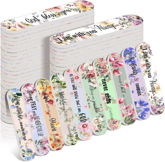 50 Pack Christian Gifts for Women Bulk Mini Bible Verse Scripture Nail Files Floral Emery Boards 10 Styles Christian Religious Appreciation Party Gifts for Team Employee Coworkers