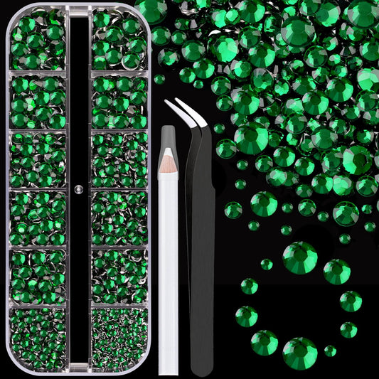 Resin Rhinestones for Crafting, 1 Box Dark Green Flatback Crystals for Bedazzling Crafts DIY Nail Art Deco, Non Hotfix Bulk Gems for Tumbler Shoes Clothing Fabric Face Makeup