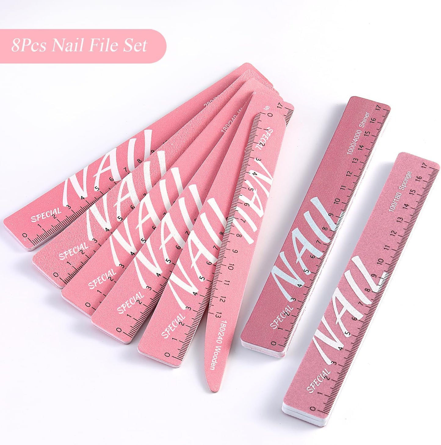 Nail Files and Buffers, 8 Pcs Nail Files for Natural Nails Emery Boards Nail Filer Professional Fingernail Files 80/100/150/180/240/280/1000/4000 Grit Nail File Set,Manicure Salon Tools