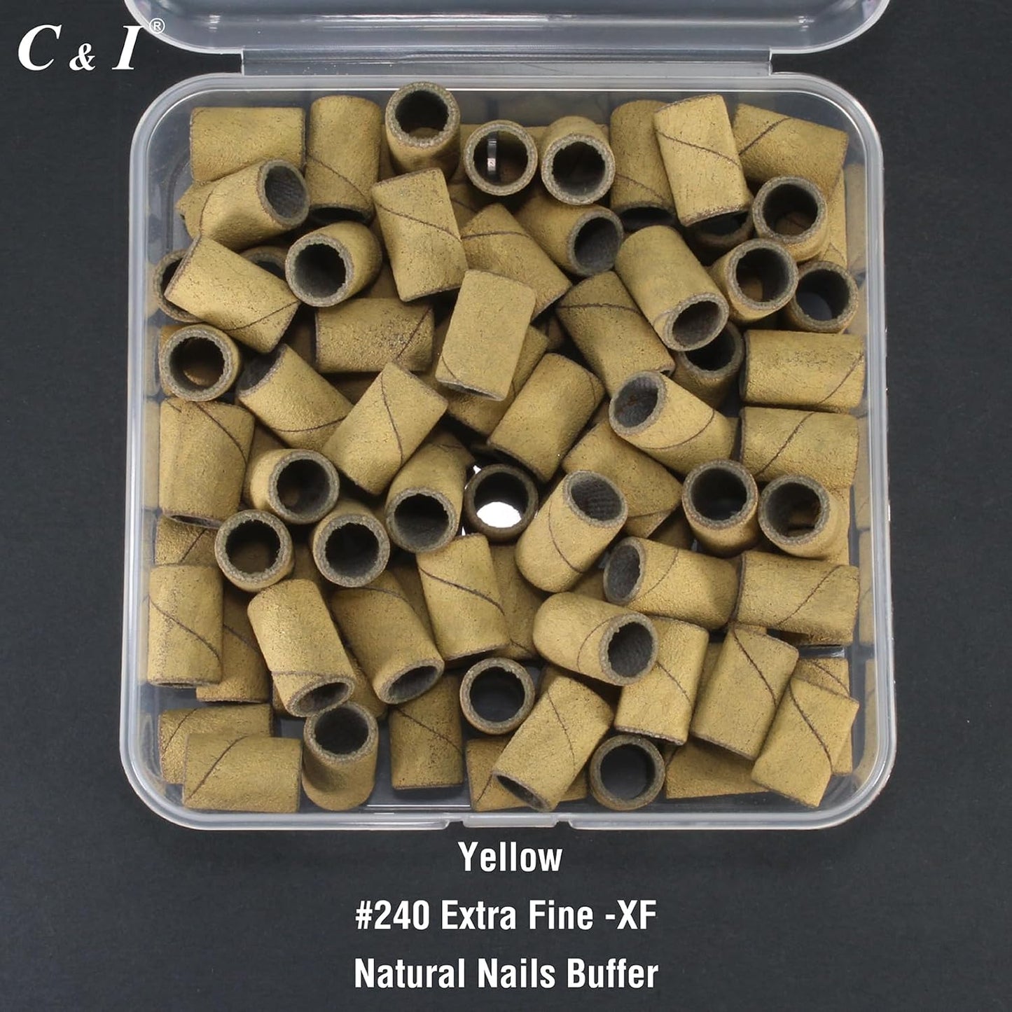 C & I Nail Sanding Bands 100 PCS Plus Upgrade Mandrel 1 PC, Nail Drill Bits for Acrylic Gel Nails Remove, Natural Nails Buffer for Nail Prep and Nail Shiner (Yellow, #240 Extra Fine)