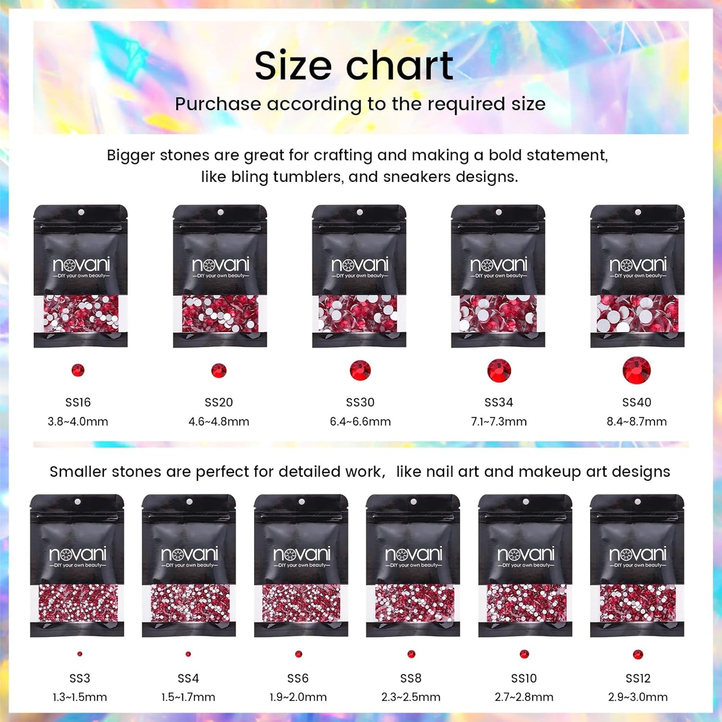 Novani Red Rhinestones, Flatback Crystal Loose Gemstones 1440pcs Glass Rhinestones for Clothes Shoes Crafts Makeup Nail Art and DIY Decorations(SS6, Light Siam)