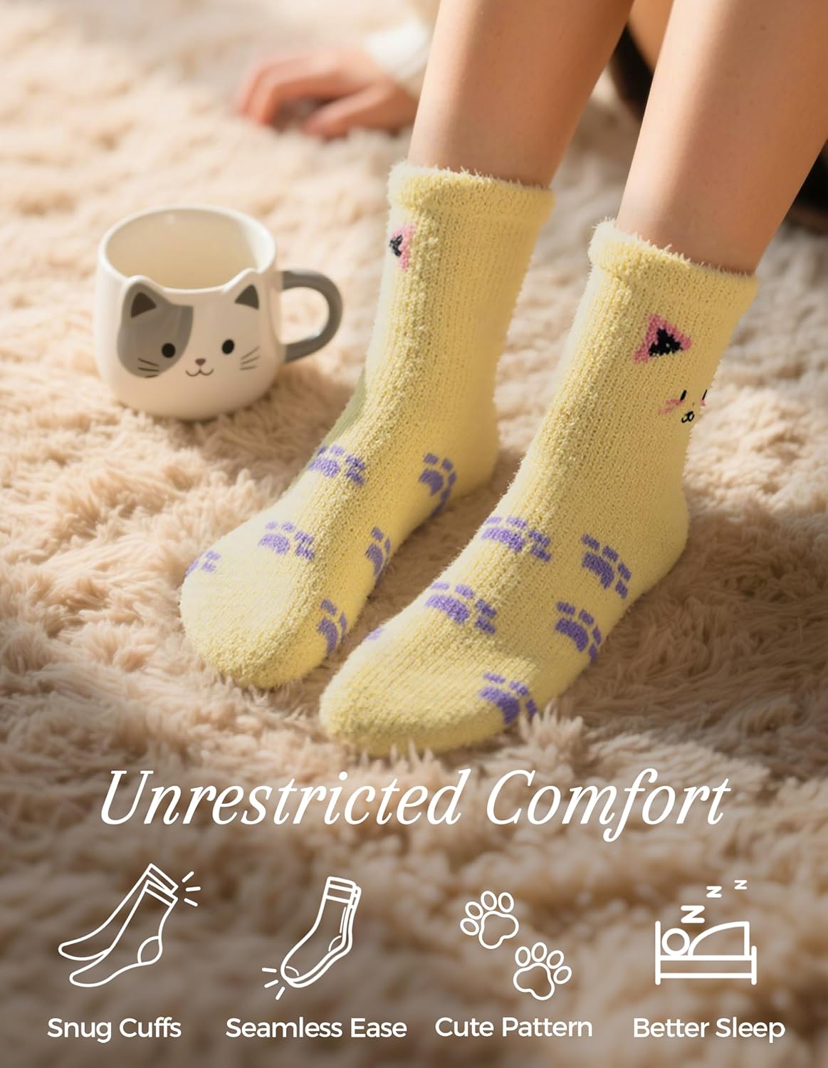 TEHOOK Warm & Cozy Gifts for Women, Stocking Stuufers, Fluffy Fuzzy Plush Sleeping Slipper Socks - Soft Warm Fabric