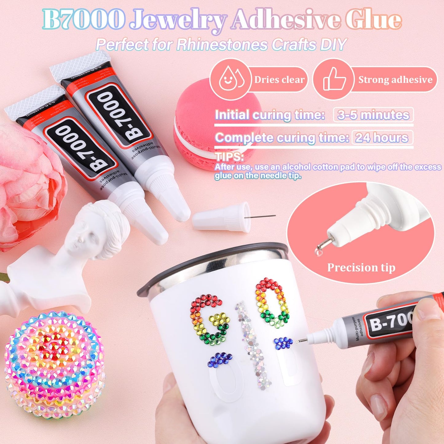 12600Pcs Resin Rhinestones with 1Pcs B7000 Jewelry Glue for Crafting, Multicolors 4mm Non Hotfix Flatback Gems, Bedazzling Crystal for DIY Crafts Clothing Tumblers Mugs Shoes Fabric Decor Nail Art